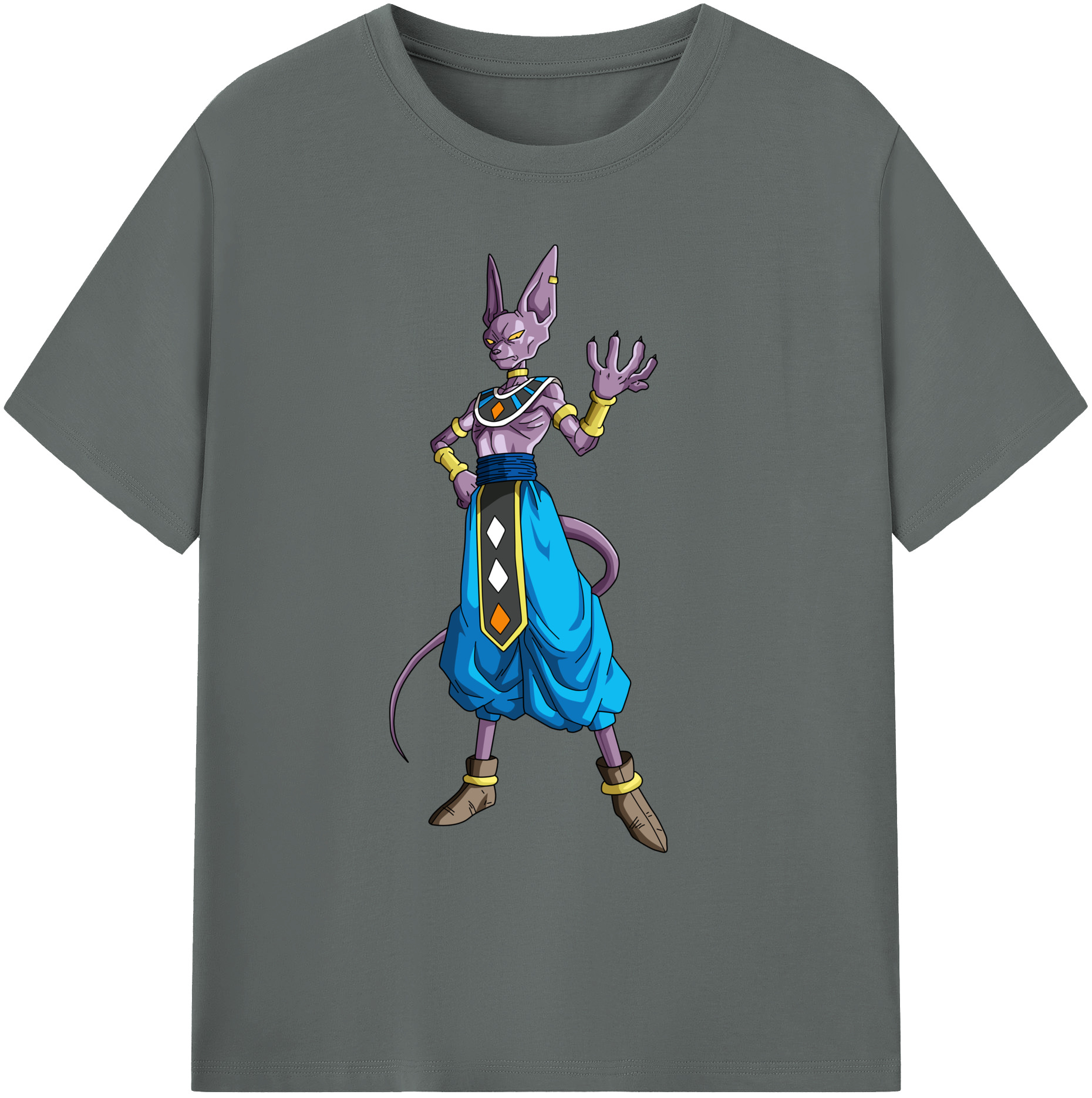 （画像用） ドラゴンボール ビルス 破壊神ビルス DRAGON BALL Beerus Birusu 綿100％ メンズ半袖Tシャツ｜肌触りやわらか＆通気性